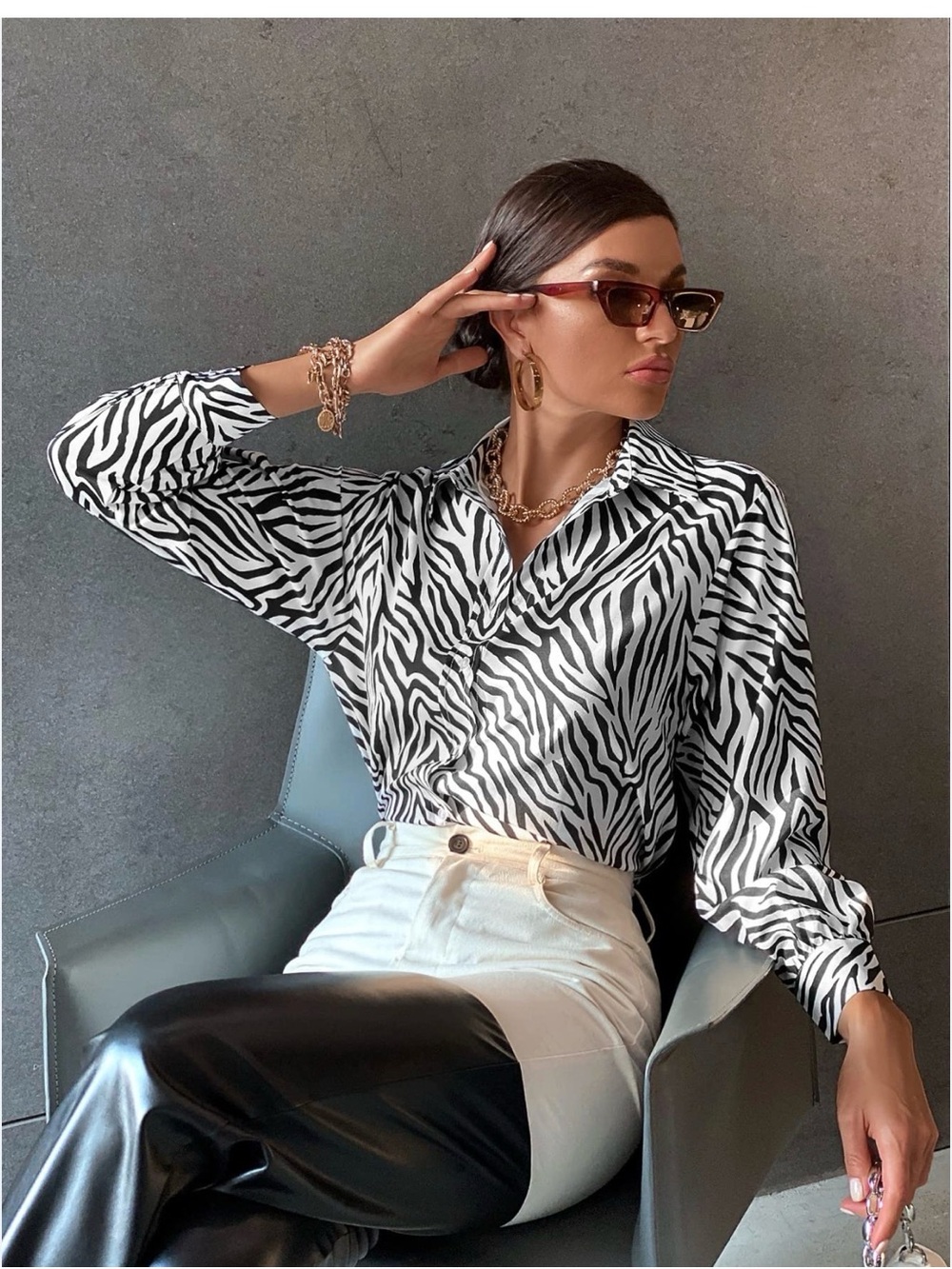 Zebra-Print Button-Down Shirt in Black & White